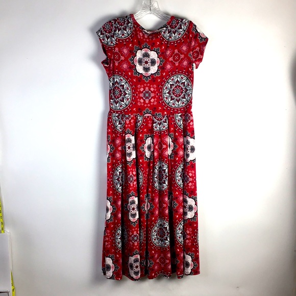 Maxi Knit Dress Geometric Red Women's Medium *3A - Picture 4 of 6